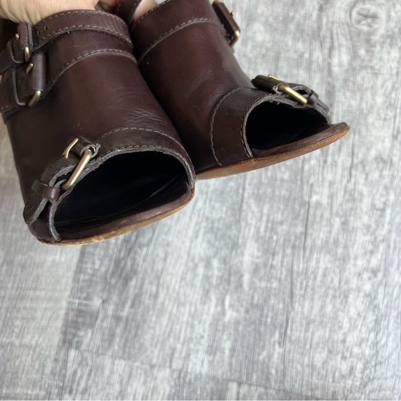 GIVENCHY EU 37 US 6.5 Brown Leather Open Toe Ankle Pump Booties Shoes - Picture 6 of 17